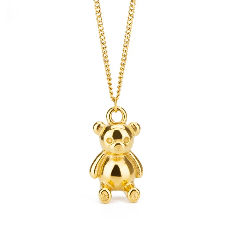 MICCI Wholesale Custom 18K Gold Plated Stainless Steel Jewelry Cute Cartoon Teddy Bear Charm Pendant Gold Teddy Bear Necklace