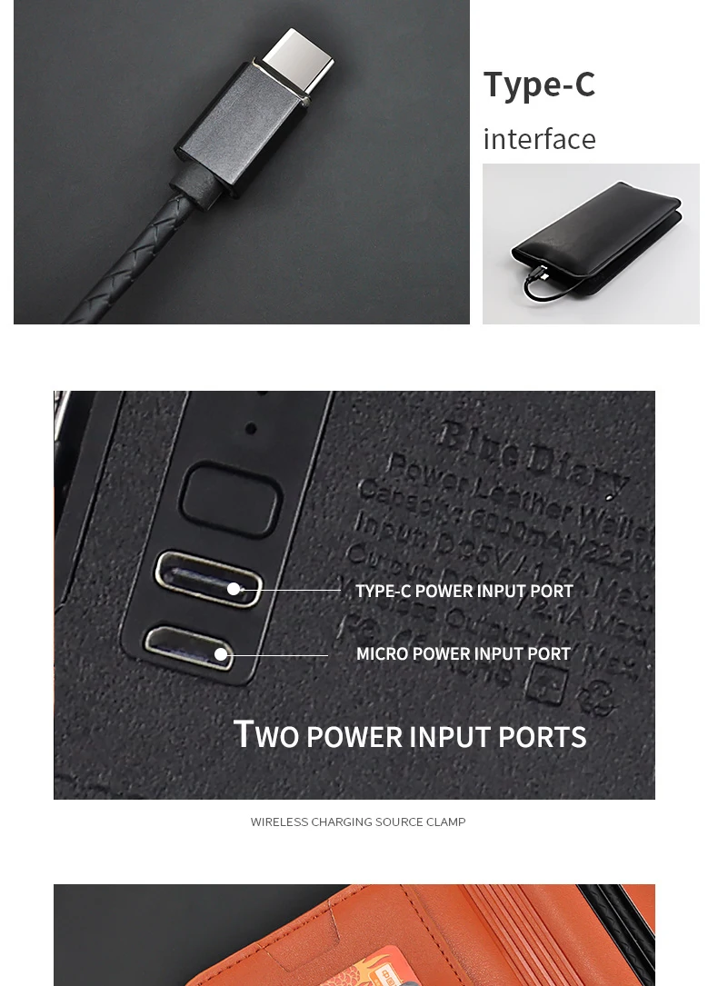5000mah power bank PU leather wallet new trending products wireless charging portable multi functional power bank - ANKUX.COM