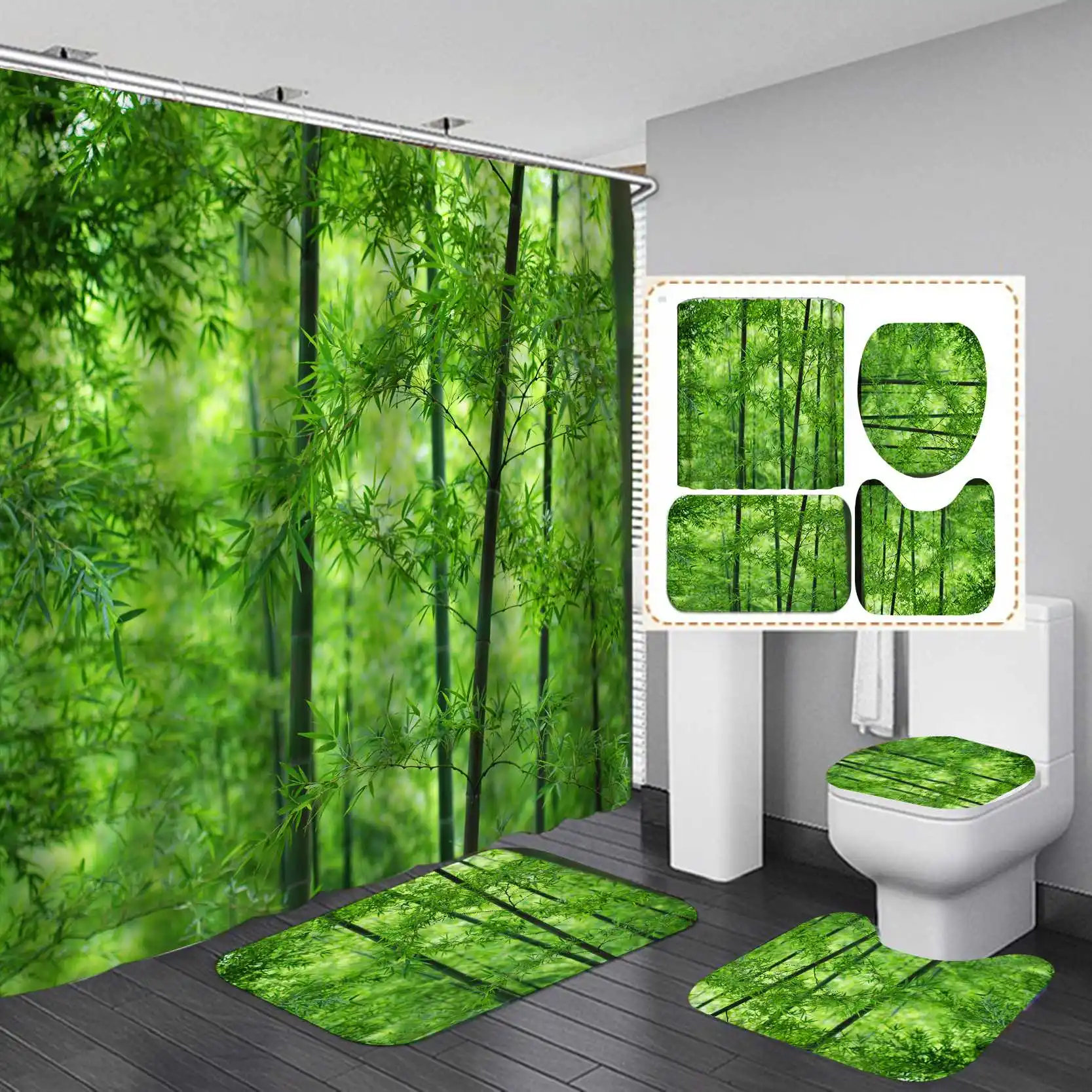 

Customize various sizes shower curtain full of nature plant green leaves shower curtain set