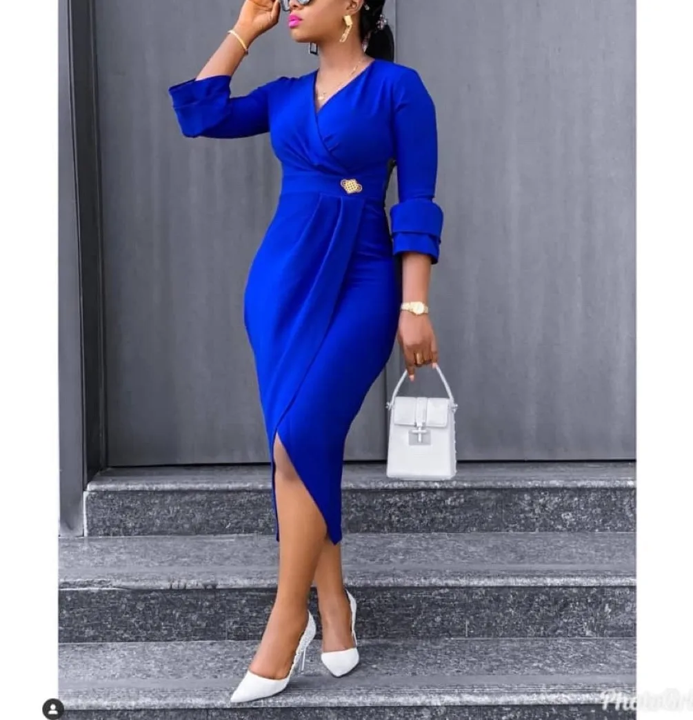 

2021 Cyalaa Popular V-neck 3 / 4 sleeve tight buttocks ol women's dress