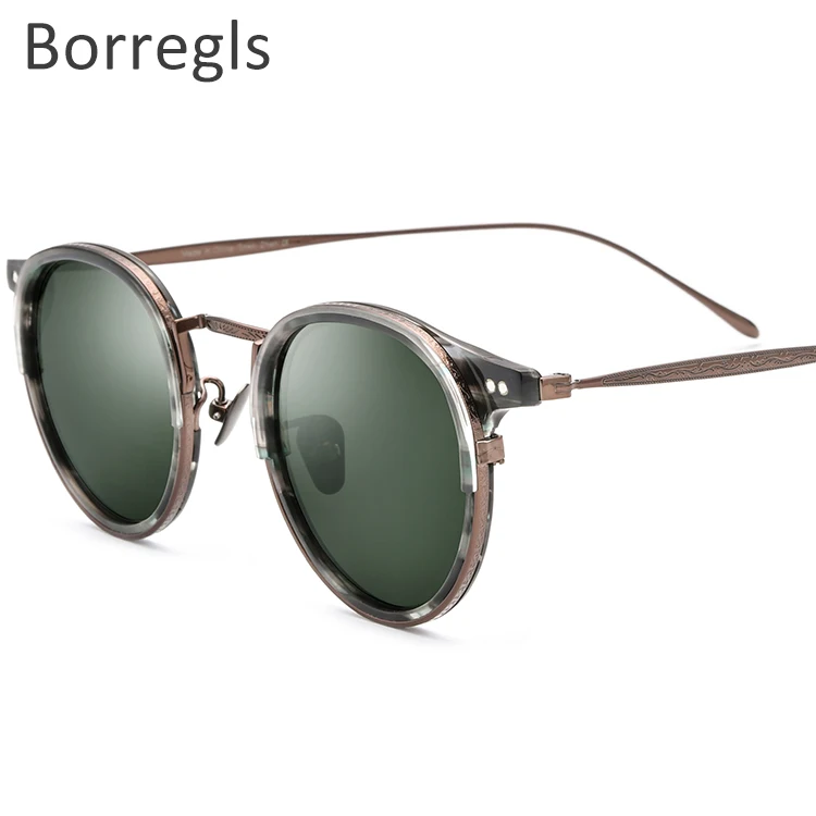 

Borregls Polarized Sunglasses Men Classical Acetate Titanium Vintage Women Round Sun Glasses 100% UV400 1850