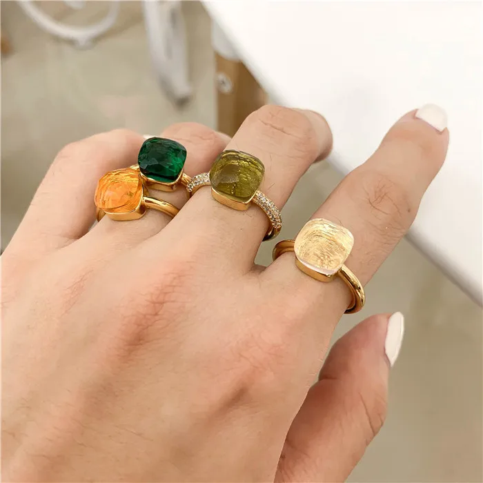 

Colorful Crystal Square Diamond Rings Shiny Cubic Zirconia 18K Gold Plated Ring Women Statement Vintage Wedding Jewelry Party