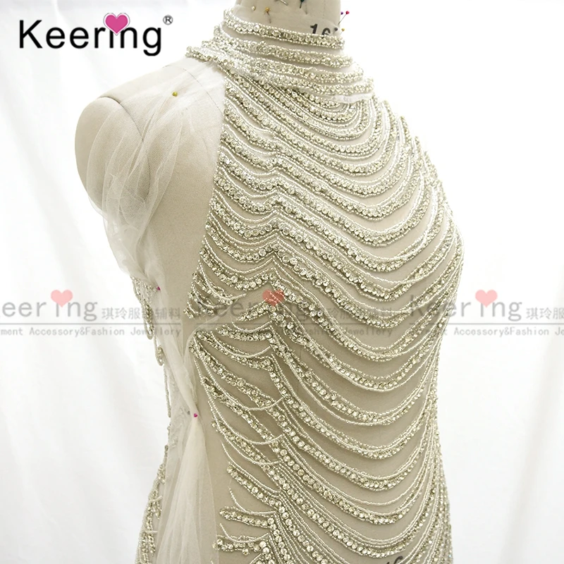 Full body crystal applique with round necklace  decorate on gown evening dress WDP-052