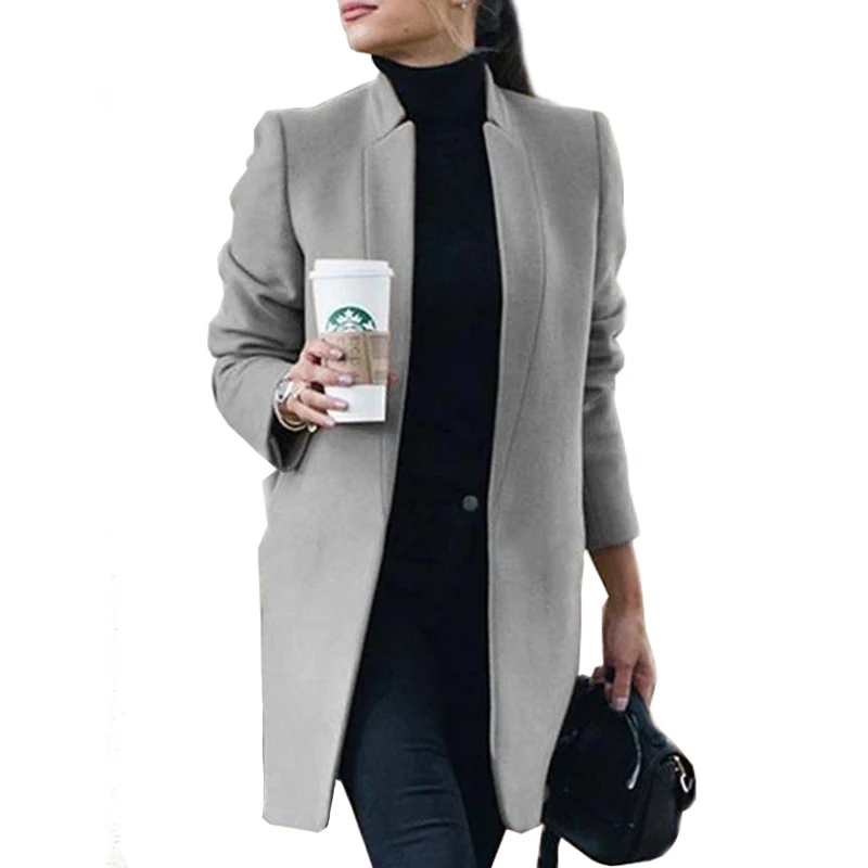 

New women's autumn wool coat warm long-sleeved lapel stand-collar jacket women's jacket 2020 winter casual elegant coat