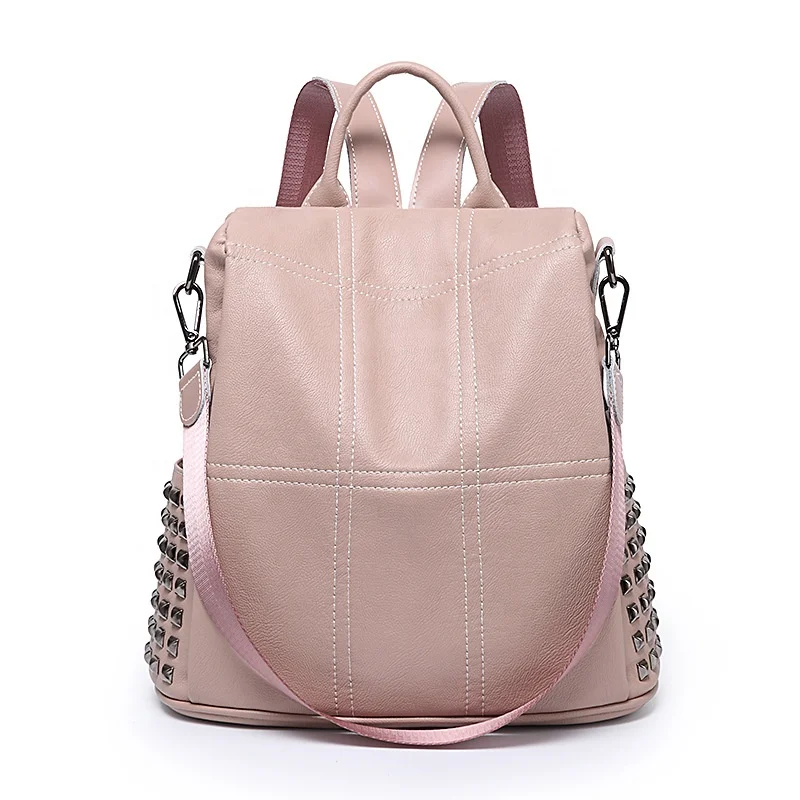 

High Fashion Rivet Antitheft Women Leather Backpack Bag