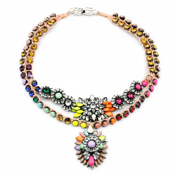 

xl00580 Wholesale Vintage Gold Plated Jewelry Vendors Pink Gem Stone Bead Women Fashion Chunky Choker Necklace Statement