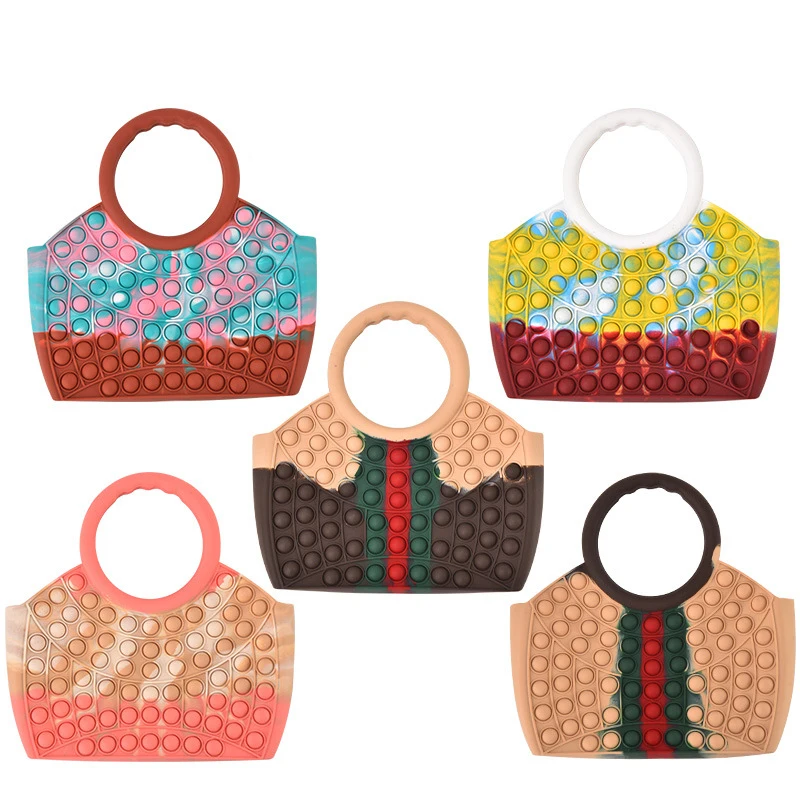 

2022 new design push bubble fidget sensory silicone genuine lady handbags large capacity tote bags for girl and women, Multi colors