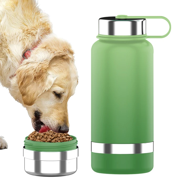 

Factory own design 3 in 1 pet bowl Double Wall 304 Stainless vacuum insulated Sports bottle with 2 detachable bowls under, Customized color