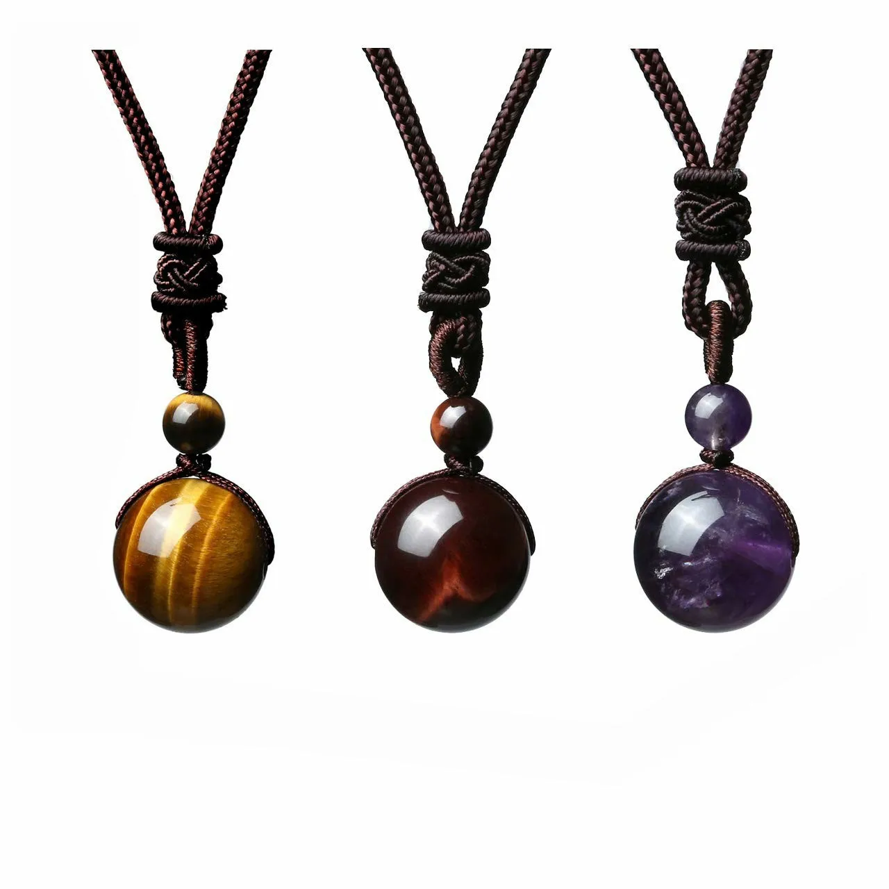 

Healing Crystals Necklace Natural Tiger Eye Amethyst Lucky Blessing Protection Chakra Beads Stone Pendant for Women Men, As photo