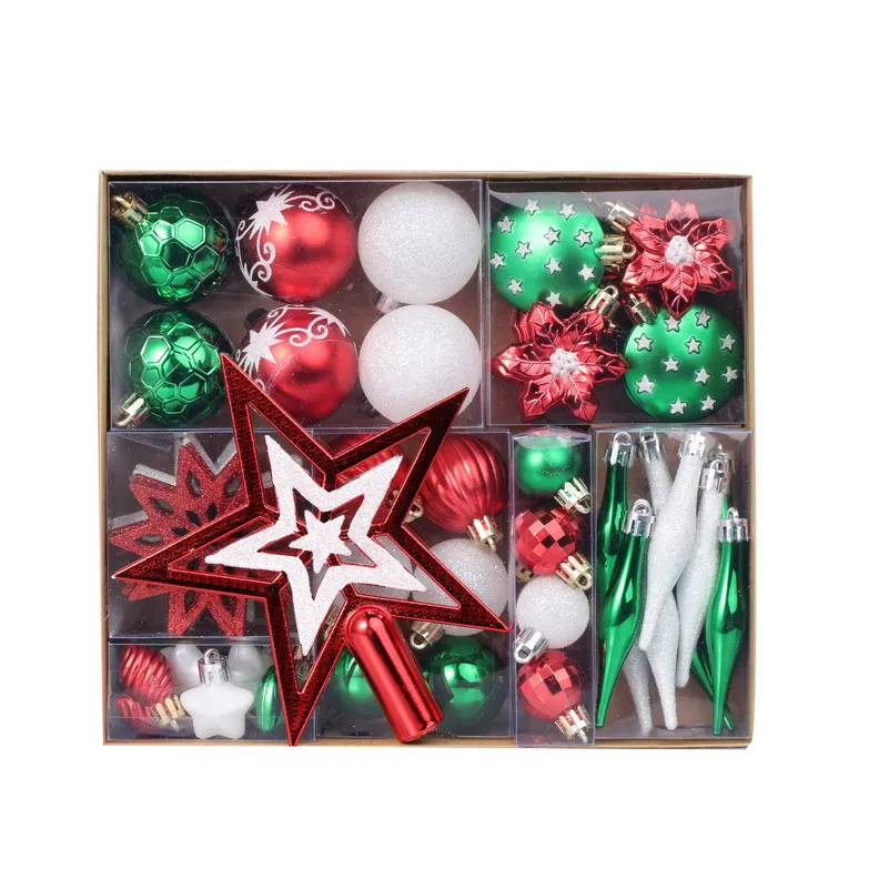 

45 Pcs/Pack Hot Sale Christmas Tree Decorations Set 30-80mm Red&White Shatterproof Christmas Ball Ornaments
