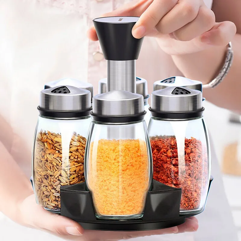 

Kitchen Seasoning Dispenser Salt pepper Spice Hold Container Glass Bottle Condiment Shaker Jar
