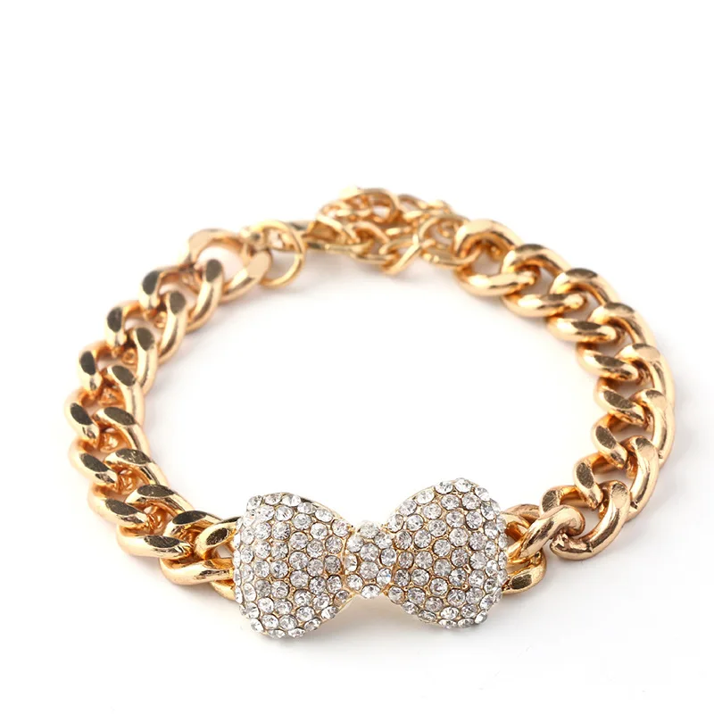 

Lovely Link Chain Crystal Rhinestone Bow Charm Bracelet, Picture shows