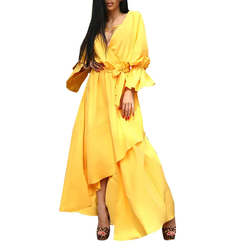 

Custom printed solid color streetwear irregular corset long-sleeve beach casual plus size women plaid long dresses