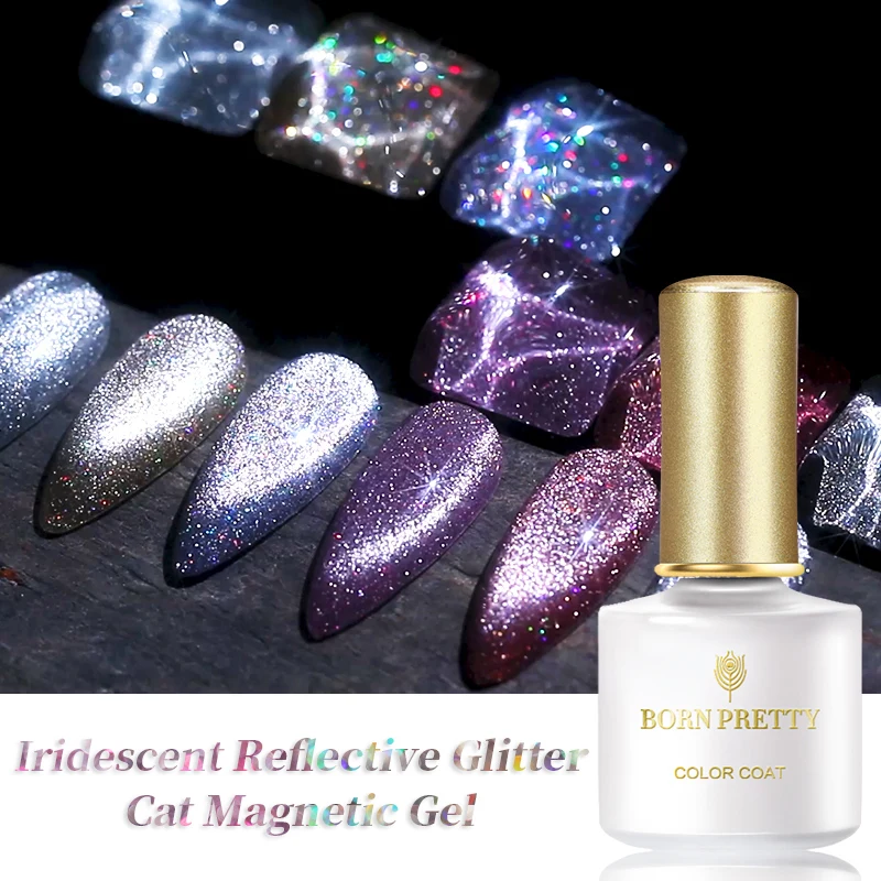 

BORN PRETTY 1 Bottle Iridescent Cat Eye Gel Soak Off UV Gel Reflective Glitter Nail Gel Polish, 6 colors for choose