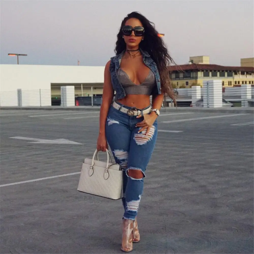 Wholesale Jean Waistcoat 2020 new vest sexy sleeveless vest Jean jacket