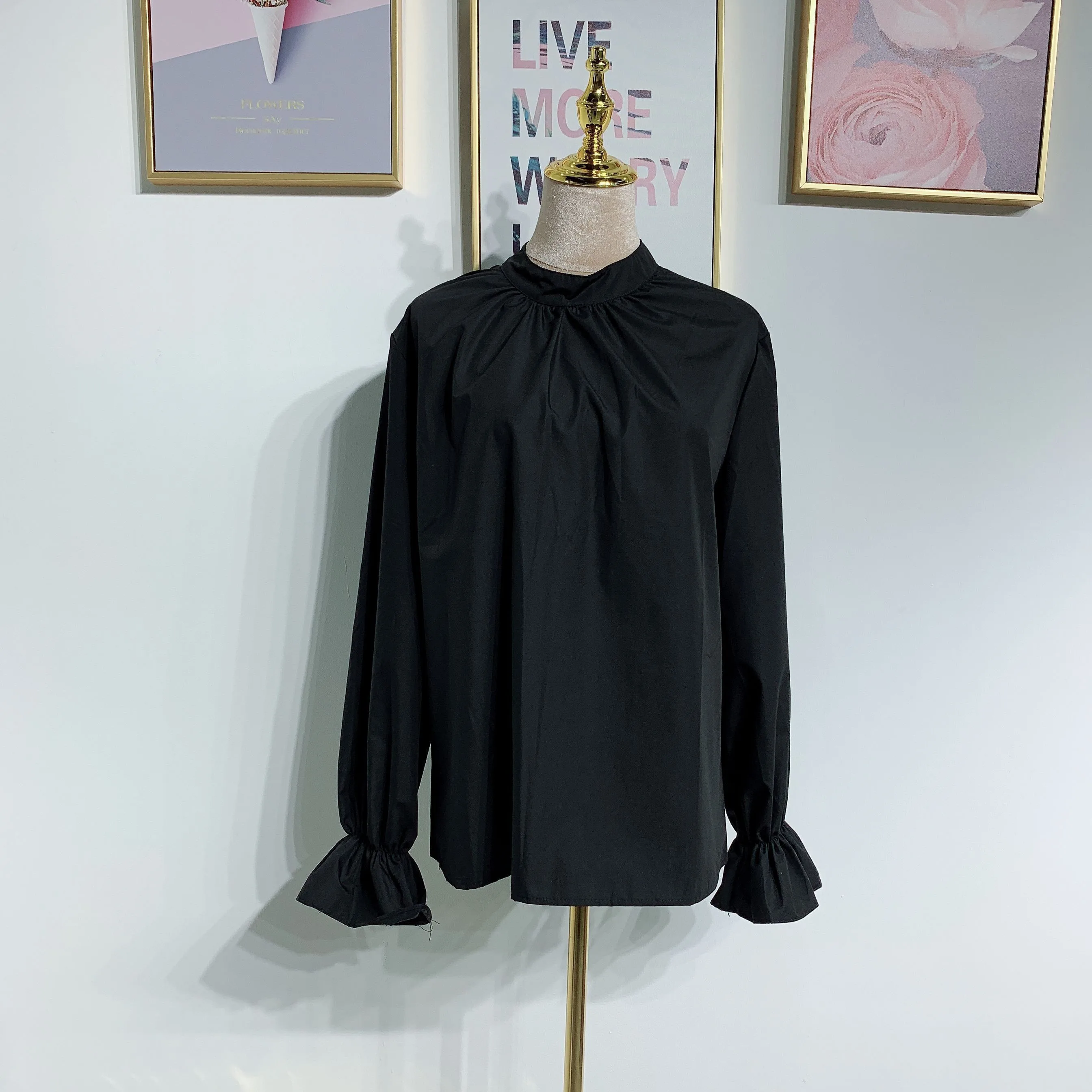 

Fashionable plain cotton blouse for women matching skirts long sleeves tops