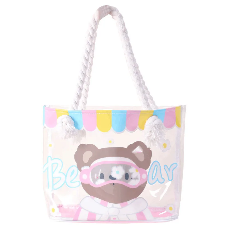 

Cartoon Bear Pattern Portable Storage Bag Fashionable All-match Girl Shopping Shoulder Bag Pvc Transparent Anti-fruit Jelly Bag