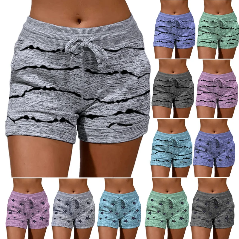 

Amazon's best selling women's striped shorts women's fast drying shorts Yoga Pants leisure sports waist elastic shorts
