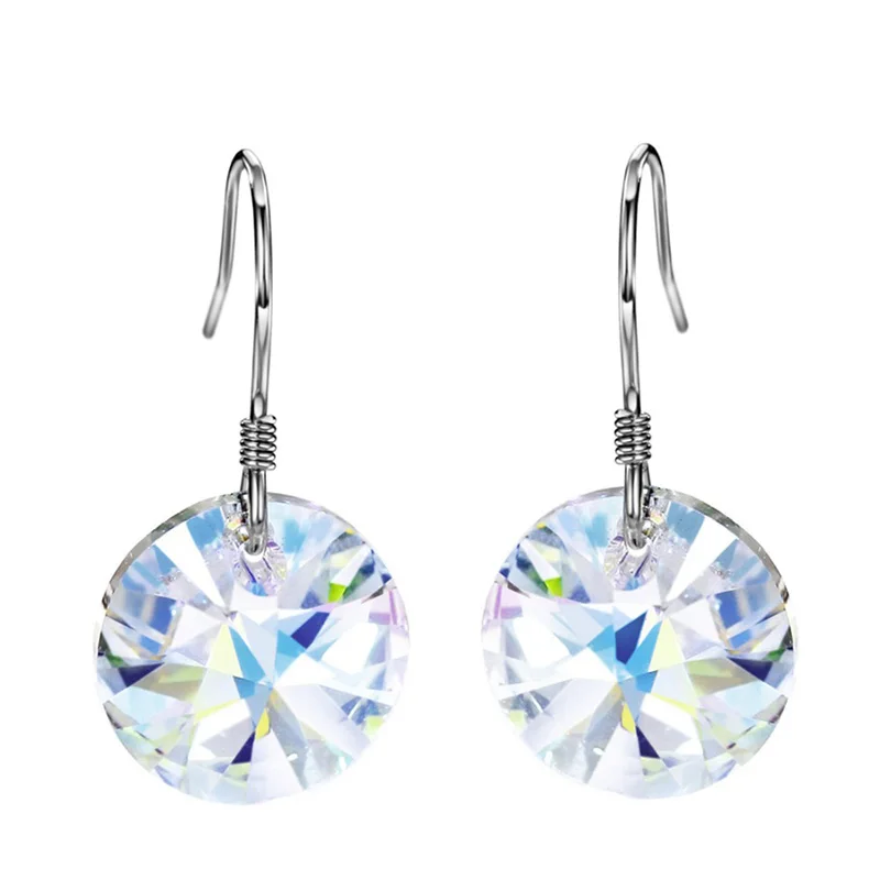 

Classic Design Sterling Silver Hook Pin Piercing Earrings With Round Crystal From Austria