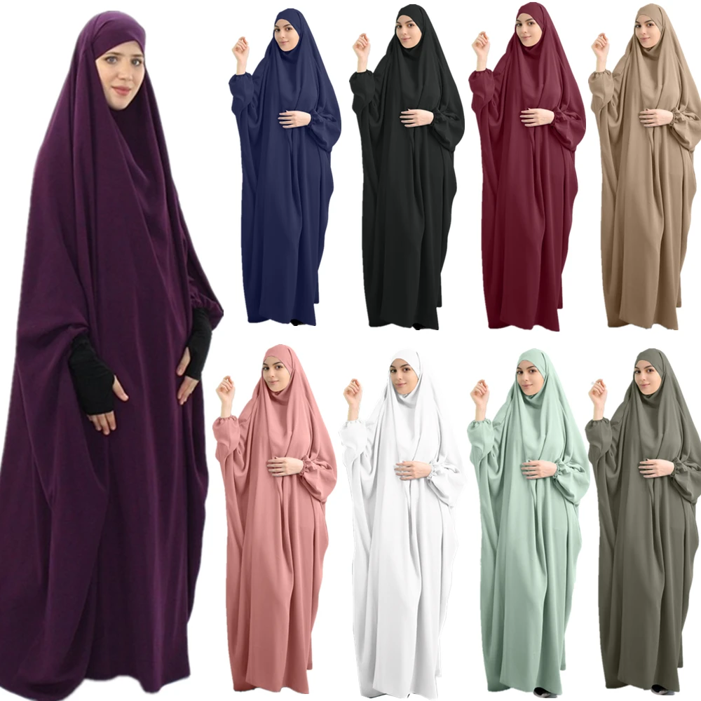 

2020 Latest Muslim women prayer dress with hijab, dubai islamic overhead long abaya with hijab muslim Ramadan abaya w/ hijab, 9 color