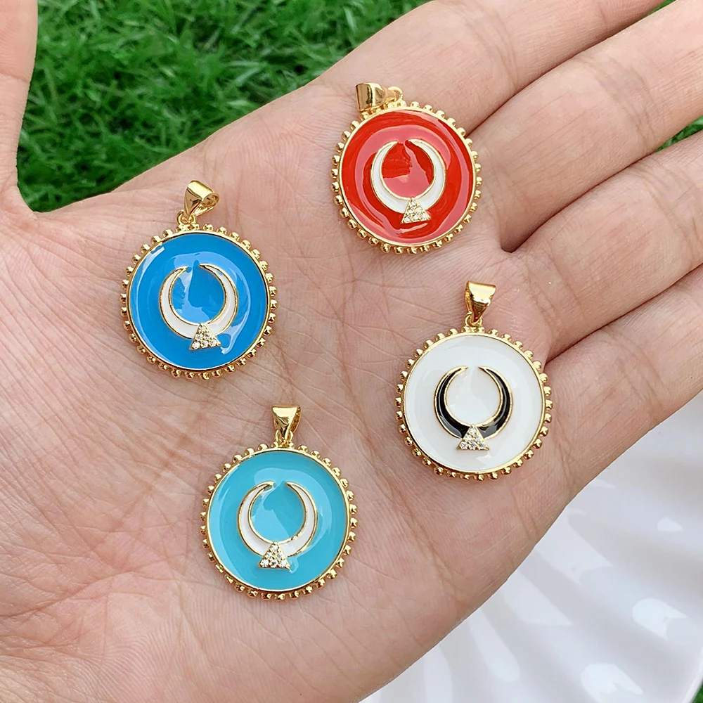 

Lucky crescent Enamel CZ pendant Nickel Free Brass accessories DIY jewelry gift Bulk jewelry accessories wholesale