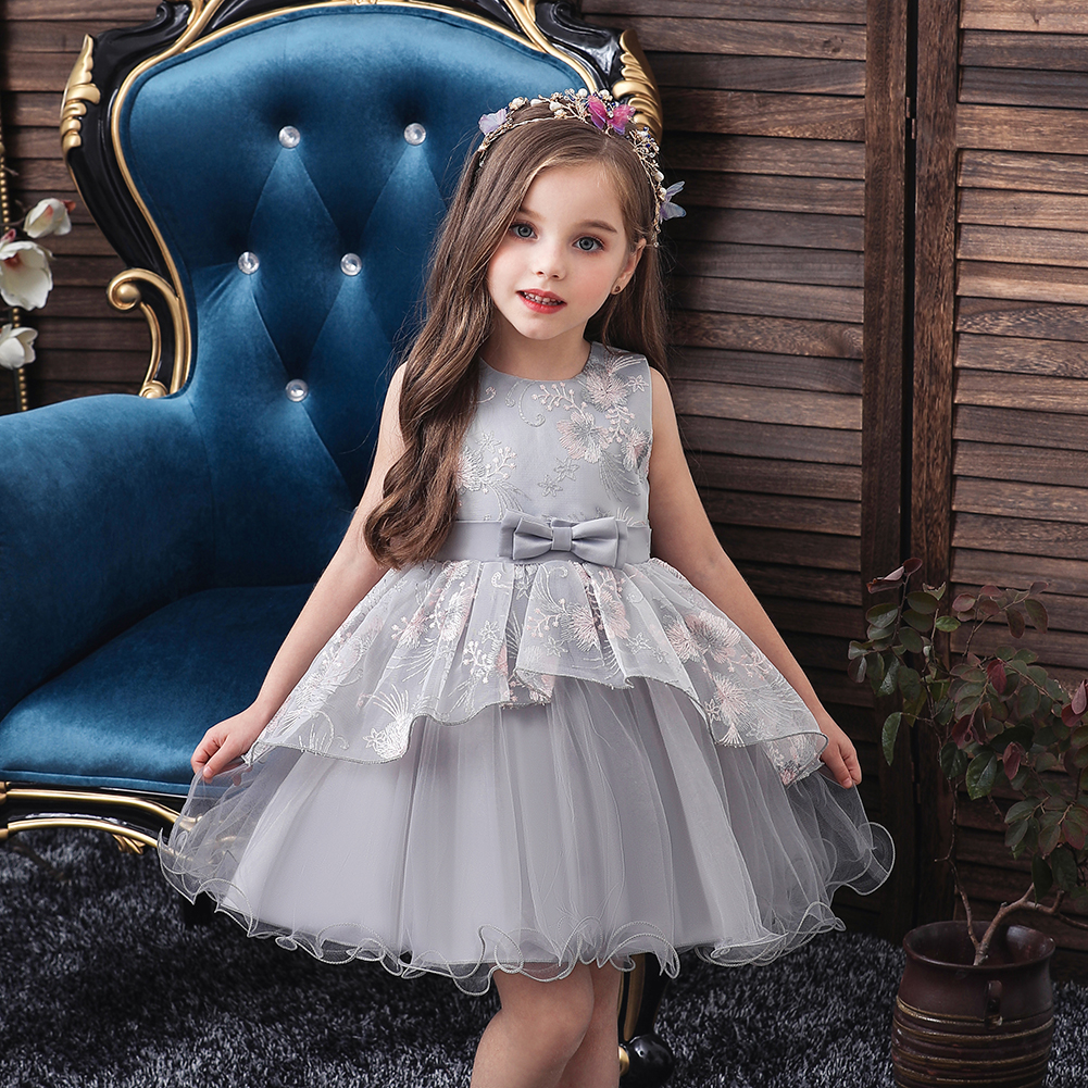 

Pink gray summer dresses for girl birthday party korean style lace girls' dress baby girl ball gowns for 6 years old wedding