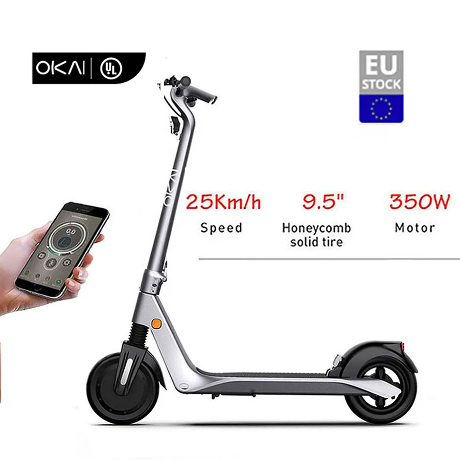 

OKAI ES500 fast delivery door to door ES500 36v 350W e scooter sharing quality two wheel adult electric scooter eu warehouse, Silver gray