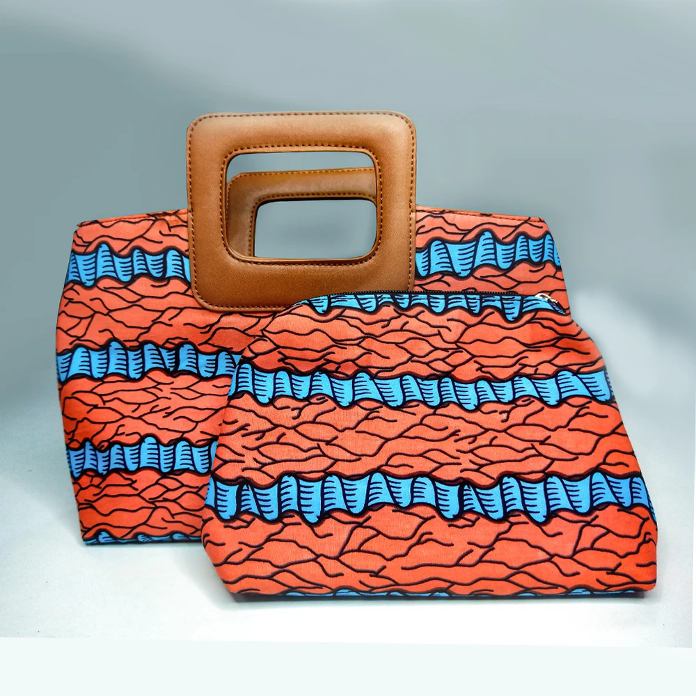 

2020 New Bag Design Two Pieces Tote Bag African Print 100% Cotton Wax Fabric Handbag Casual Design Wholesale, Customized color