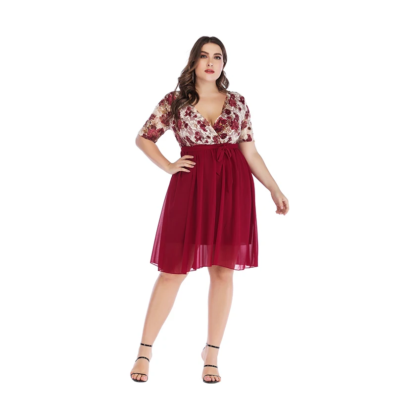 

2021 new arrival High Waist Midi Slim Irregular Ruffled Bodycon Women plus size Floral Print casual Lace Dress