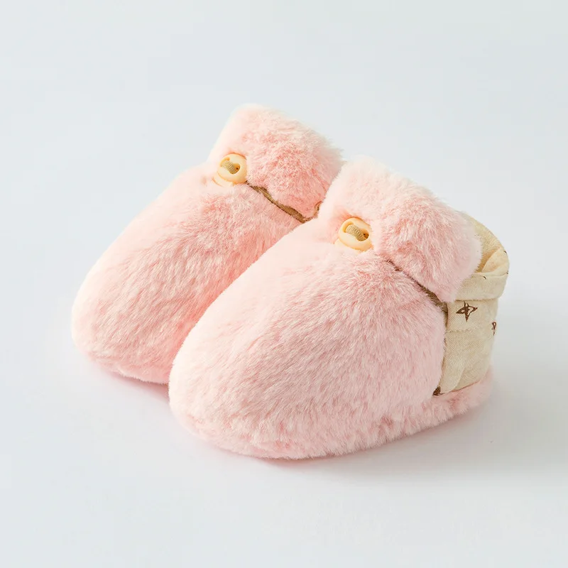 

Custom Cute Infant Babies Booties Winter Warm Cotton Soft Faux Furry Beige Color Newborn Girl Shoes