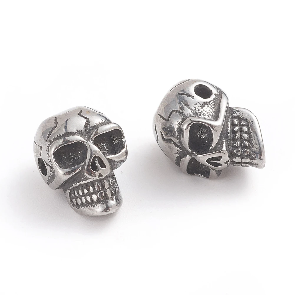 

PandaHall Halloween 316 Stainless Steel Antique Silver Skull Head Beads