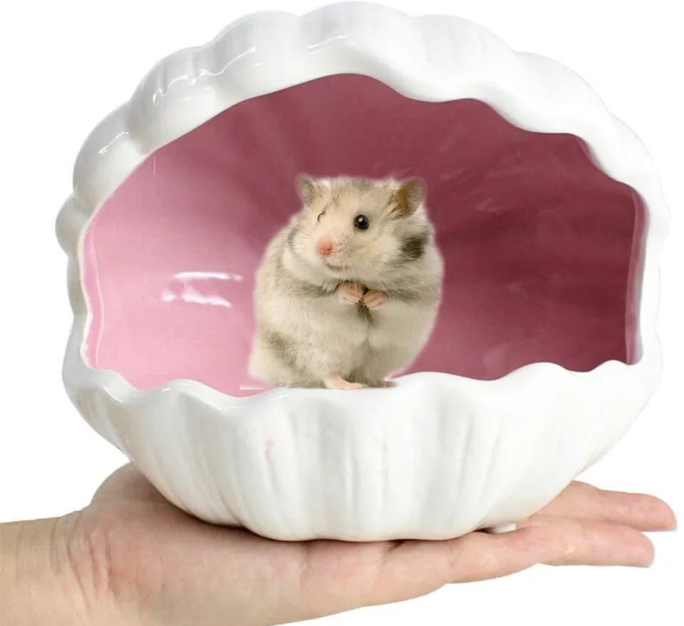 

Shell shape ceramic hamster summer house cage mini cool hideout hut sleeping bed nest for little animals, Picture