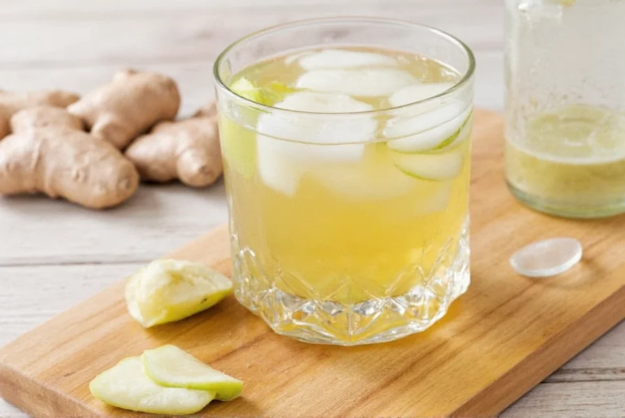 Fresh ginger slices steeping in clear glass pitcher of golden ginger water
