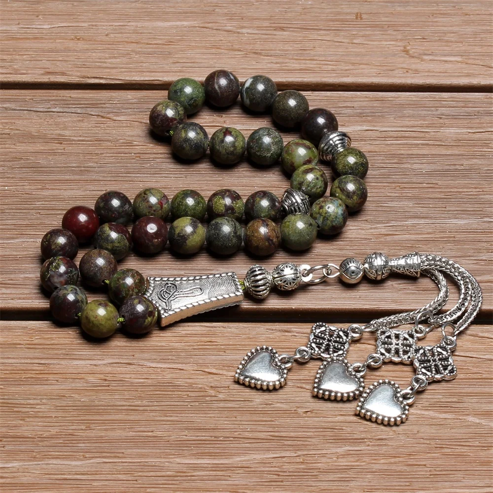 

new beaded necklace dragon blood stone muslim rosary silver tassel tasbih