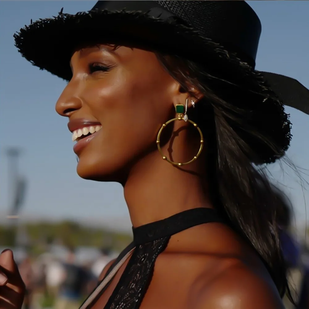 

Yhpup Trendy Big Round Dangle Earrings Personalized Natural Shell Stone Geometric Hollow Earrings Golden Copper Jewelry