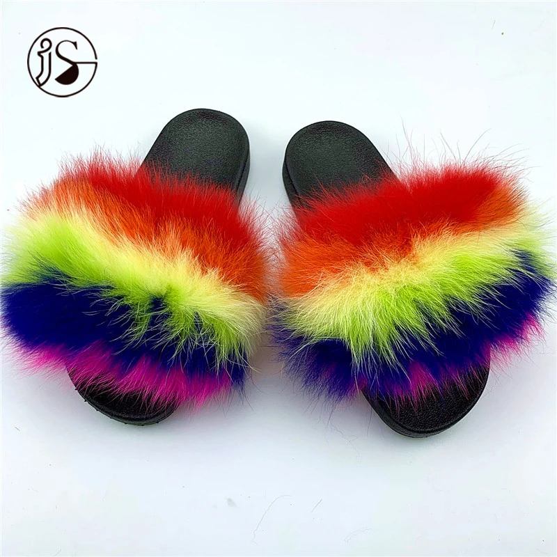 

2021 Mixed Color Various Styles Fur Slides Wholesale Price Women Real Fox Fur Fuzzy Slippers New Design women slides, Picture