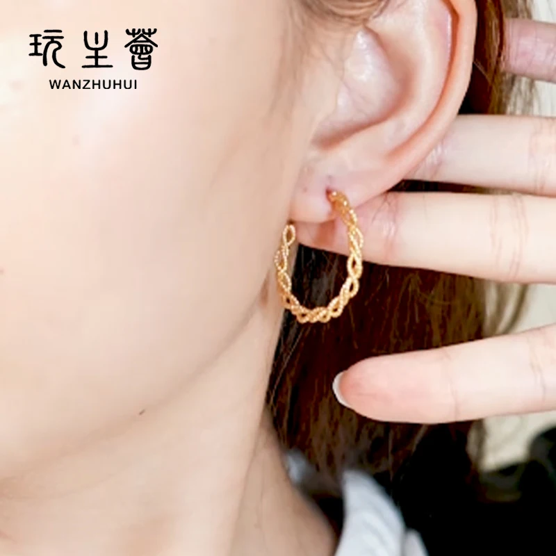 

Special twist line design fashion 14k gold plated hoop earrings