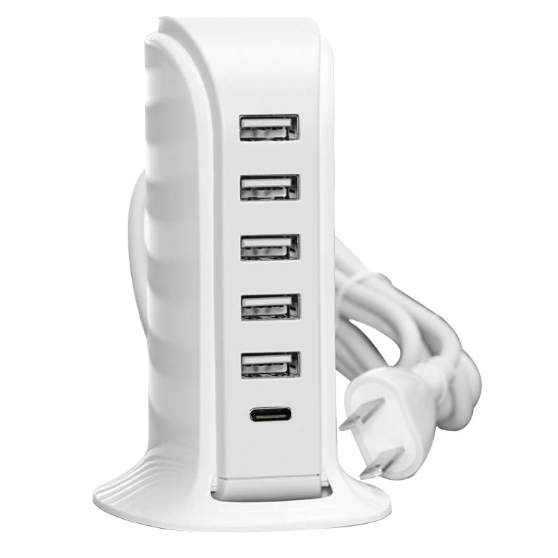 

6 Port Desktop USB Charging Station with Multiple Port for iPhone 38w Multi Port Usb Charger, Black/white