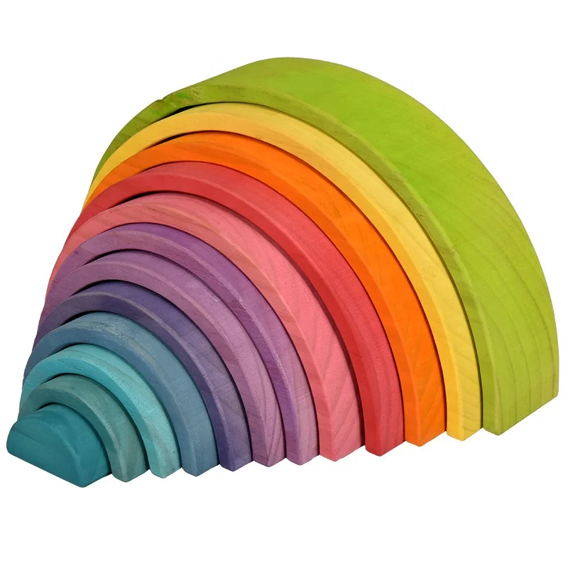 

12 Pcs Wooden Rainbow Blocks Wood Stacking Toys Rainbow Wood Building Blocks kids Montessori Educational Toy