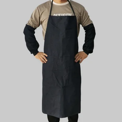 

DS936 Custom Logo Kitchen Cleaning Work Bib Apron Water Oil Resistant Cotton Aprons Black Oversleeve Denim Canvas Aprons, 1 colors