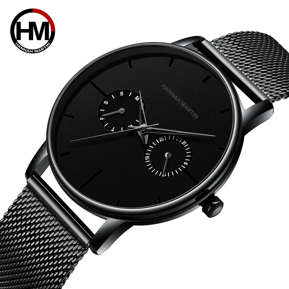 

Hannah Martin 150 Men Stainless Steel Band Japanese Movement Analog Quartz Business Watches 2020 New Chronograph Sport Watches