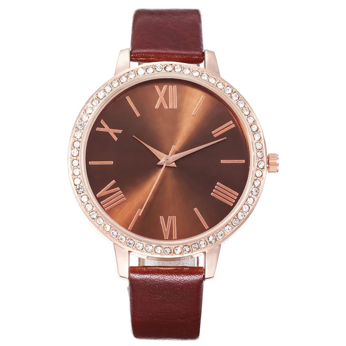 价格便宜lw402罗马皮表带女式手表时尚钻石女式腕表