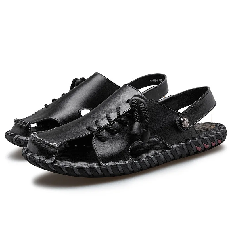 

Plus Size Outdoor Summer Slippers Men Genuine Leather Casual Sandals, 3 colors