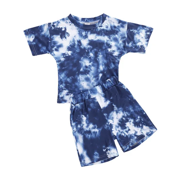 

Summer Baby Outfits Short Sleeve Tie Dye T-shirts O-Neck Short 2pcs Sets Boys Girl Outfits Baby Clothes, Picture