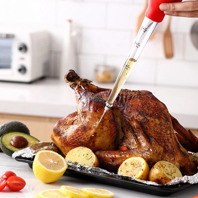 

Quick seasoning cleaning brush taster pump silicone seasoning pump drip oil seasoning tube turkey baster set cooking oil brush, Red