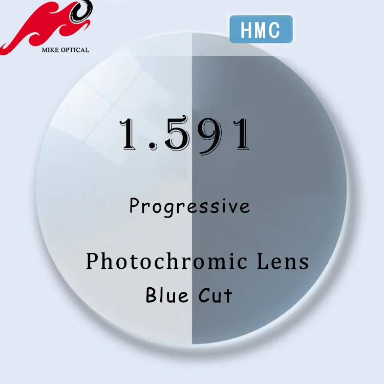 

1.591 Blue Cut Polycarbonate for near and far vision progressive HMC UV420 photochromic lens, Clear optical lens