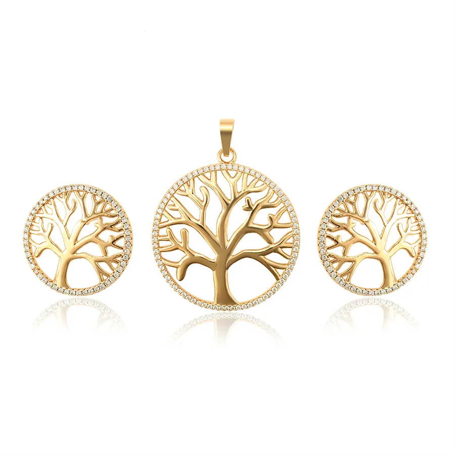 

65102 Xuping Jewelry elegant 18K gold new design tree of Life high quality pendant earrings set 2 pieces