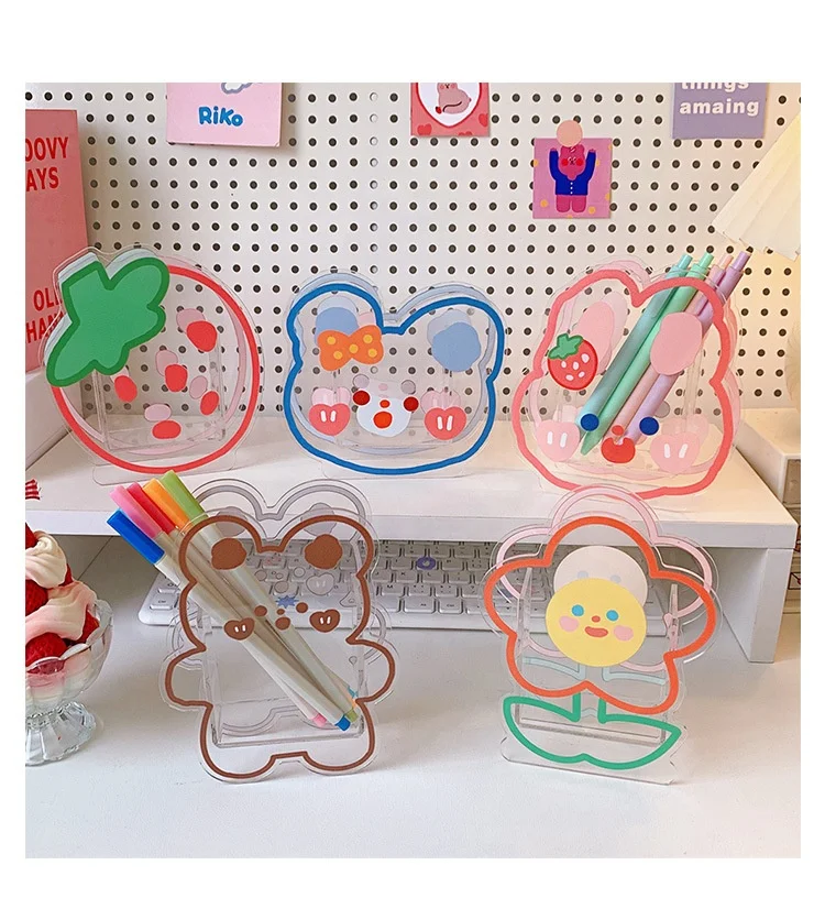 

Cartoon cute transparent storage container acrylic pen holder for desk