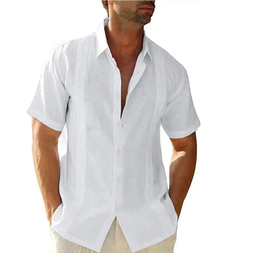 

2021 Summer Lapel Solid Single Breasted Mens Cotton Linen Shirts Lace Men's Casual Cotton Linen Shirt for Men