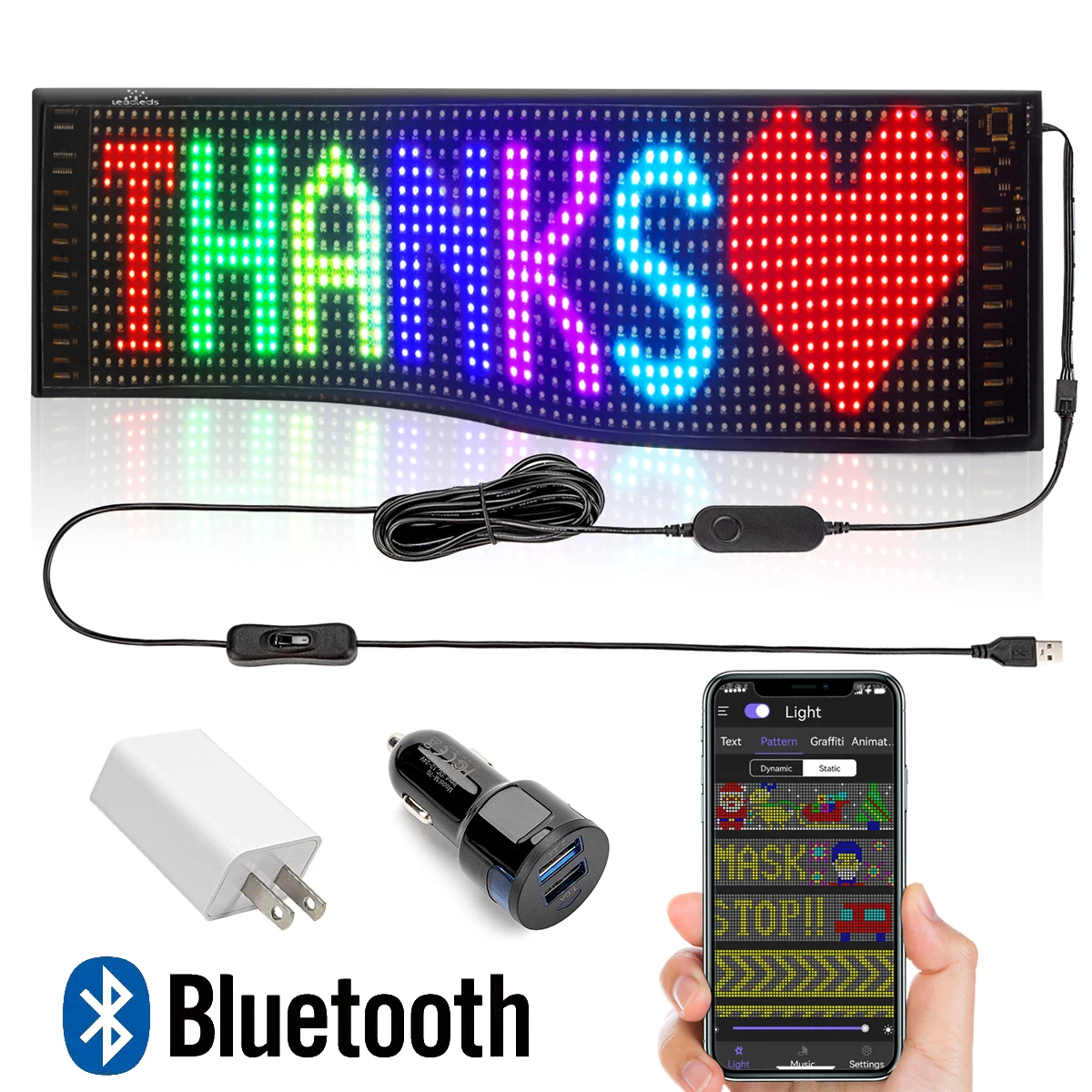 

Flexible USB LED Car Sign App Control Custom Text Pattern Animation Programmable LED Display for Store Car Bar Hotel